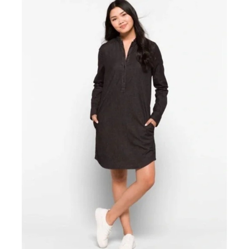 Universal Standard Hannah Denim Shirt Dress Womens S Band Collar Pockets Black